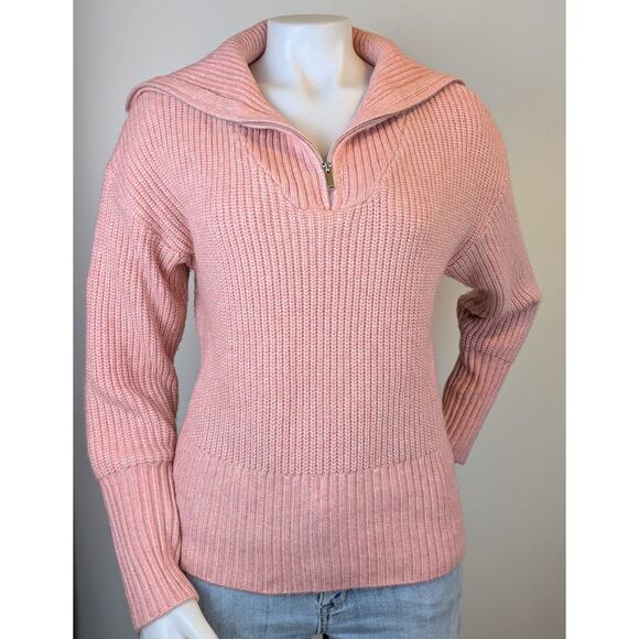 NEW Cupcakes And Cashmere Sweater Medium Pink Half Zip Ribbed Knit Collared - Picture 2 of 10